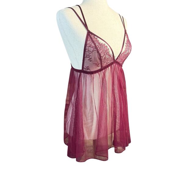 Victoria’s Secret Burgundy Sheer Lace Babydoll Lingerie Size XS - Picture 2 of 4